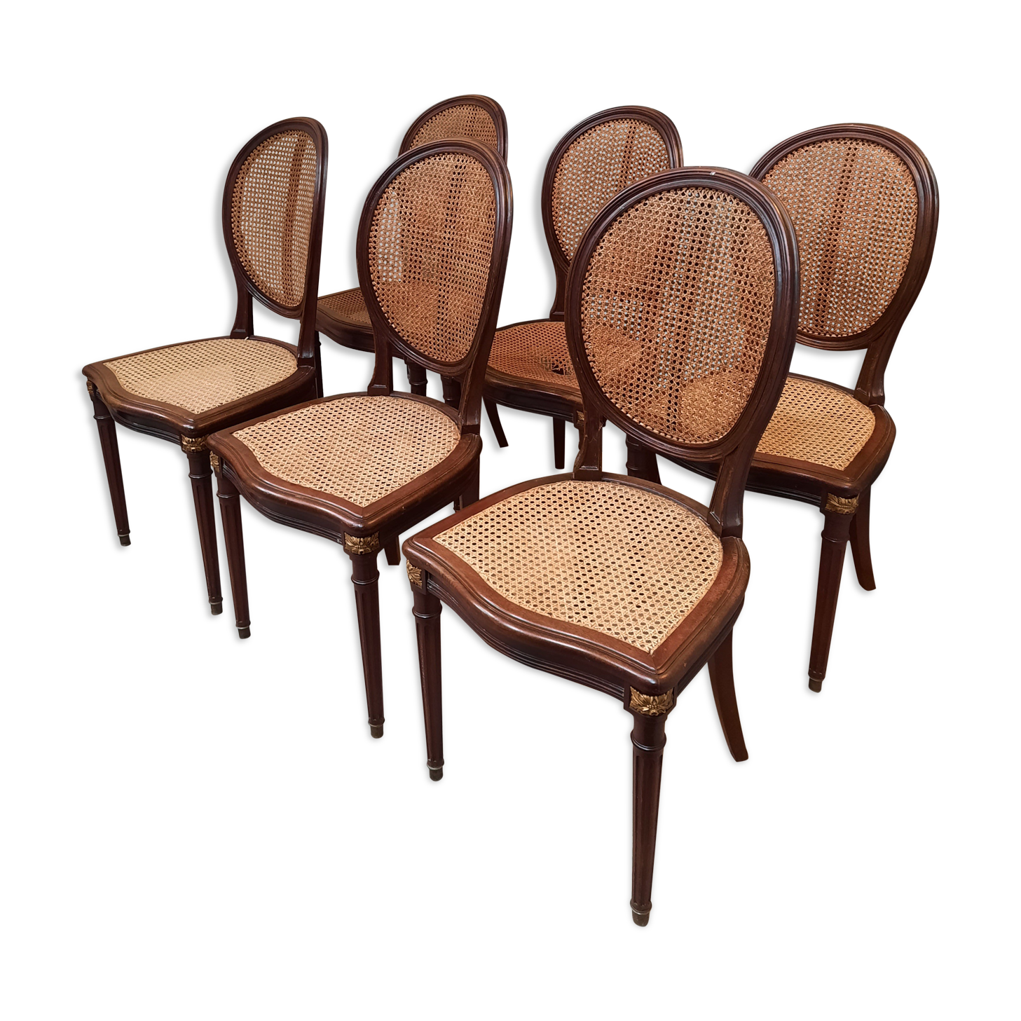 Series of 6 chairs canned Louis XVI