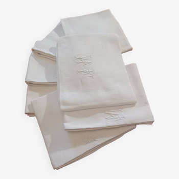 White linen damask napkins Monogram JM