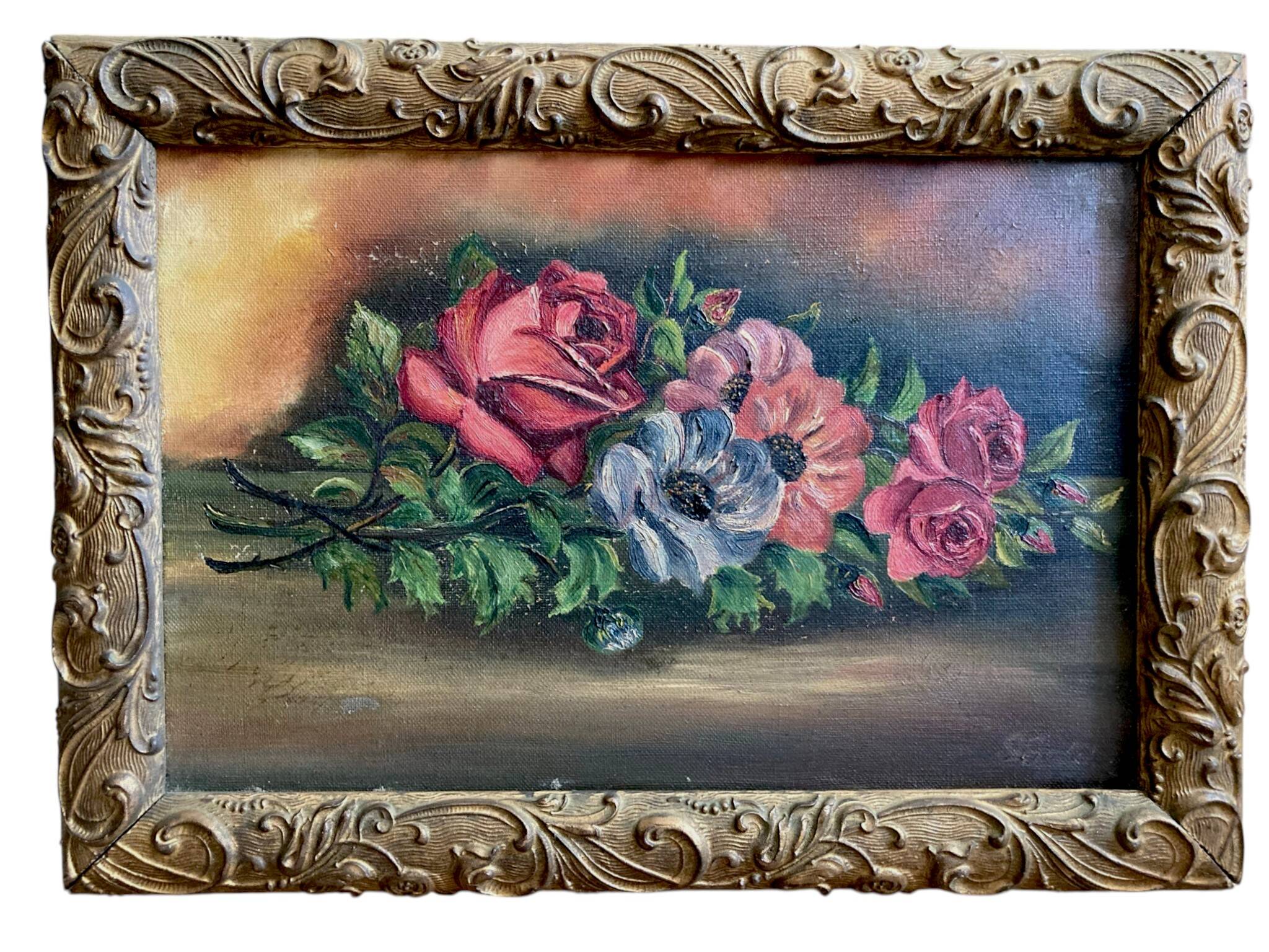 HST, still life with roses and anemone signed and dated 1930
