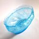 Old oval coupe basket in moulded blue glass, frosted acid, 1900.