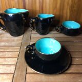 Ancien service petit déjeuner magdalith céramique noire & bleue vintage #a517