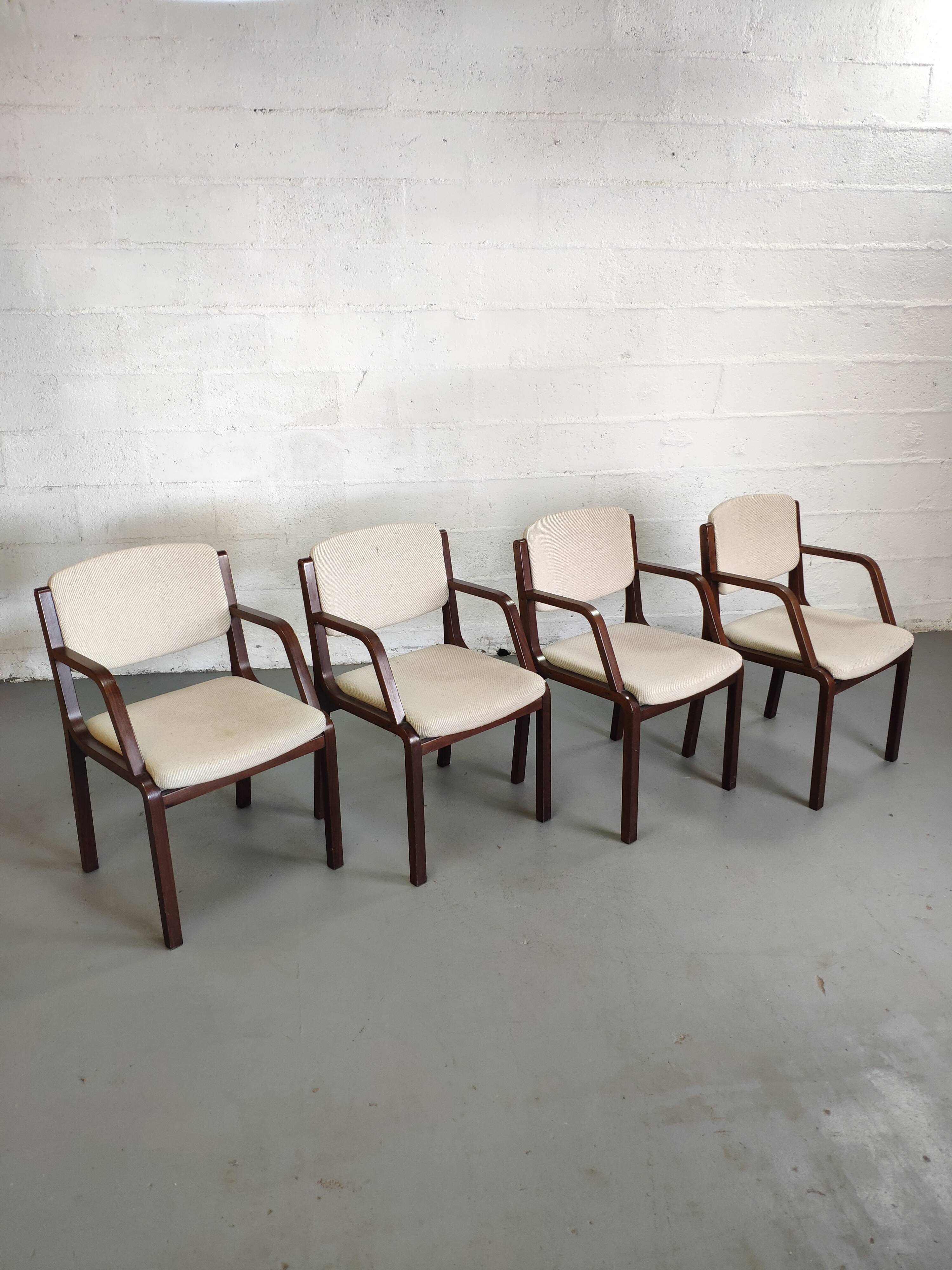 4 wooden and fabric chairs