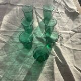 7 water glasses in green glass advertising vintage Lesieur oil