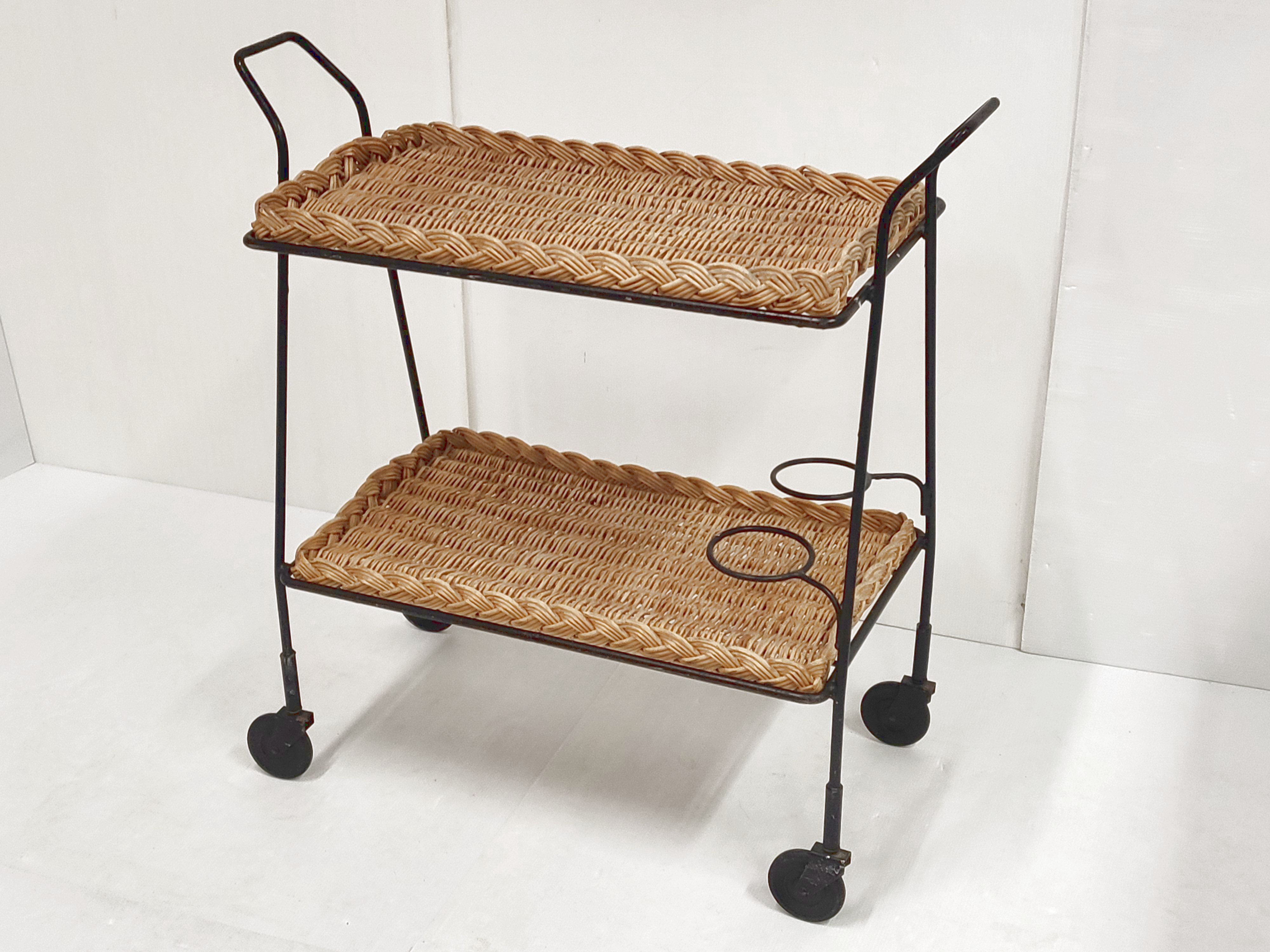 Vintage rattan & steel service 1950