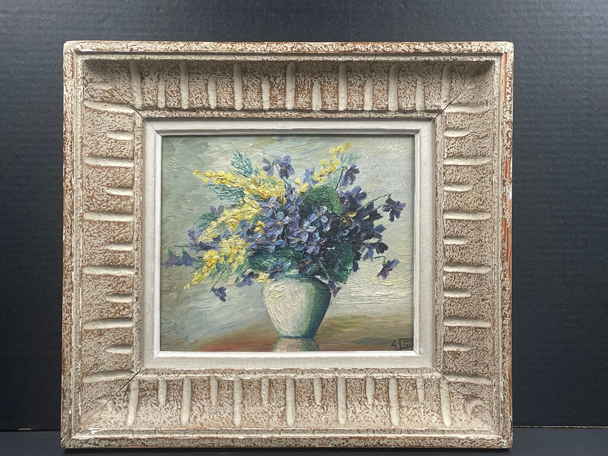 Painting in Oil frame on panel Signed Paget, Vase au Bouquet