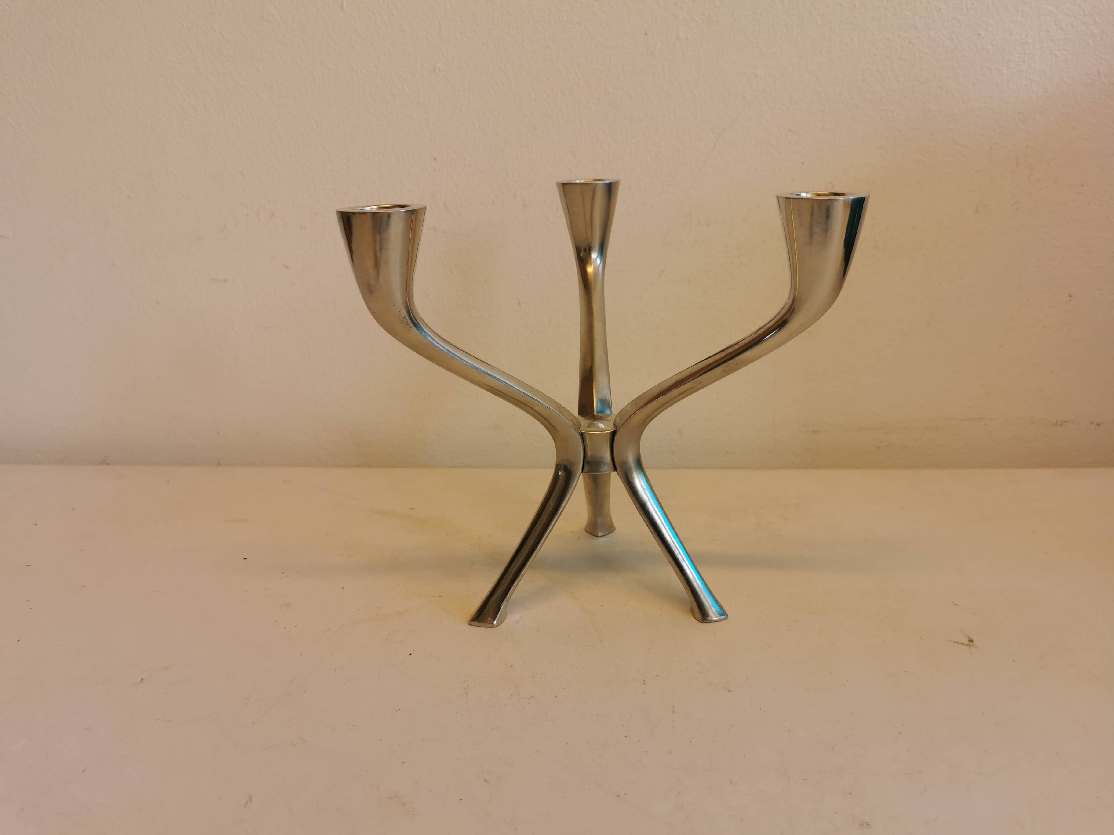 Candle holder with 3 arms, designed by Just Andersen/Denmark in the 1950s.