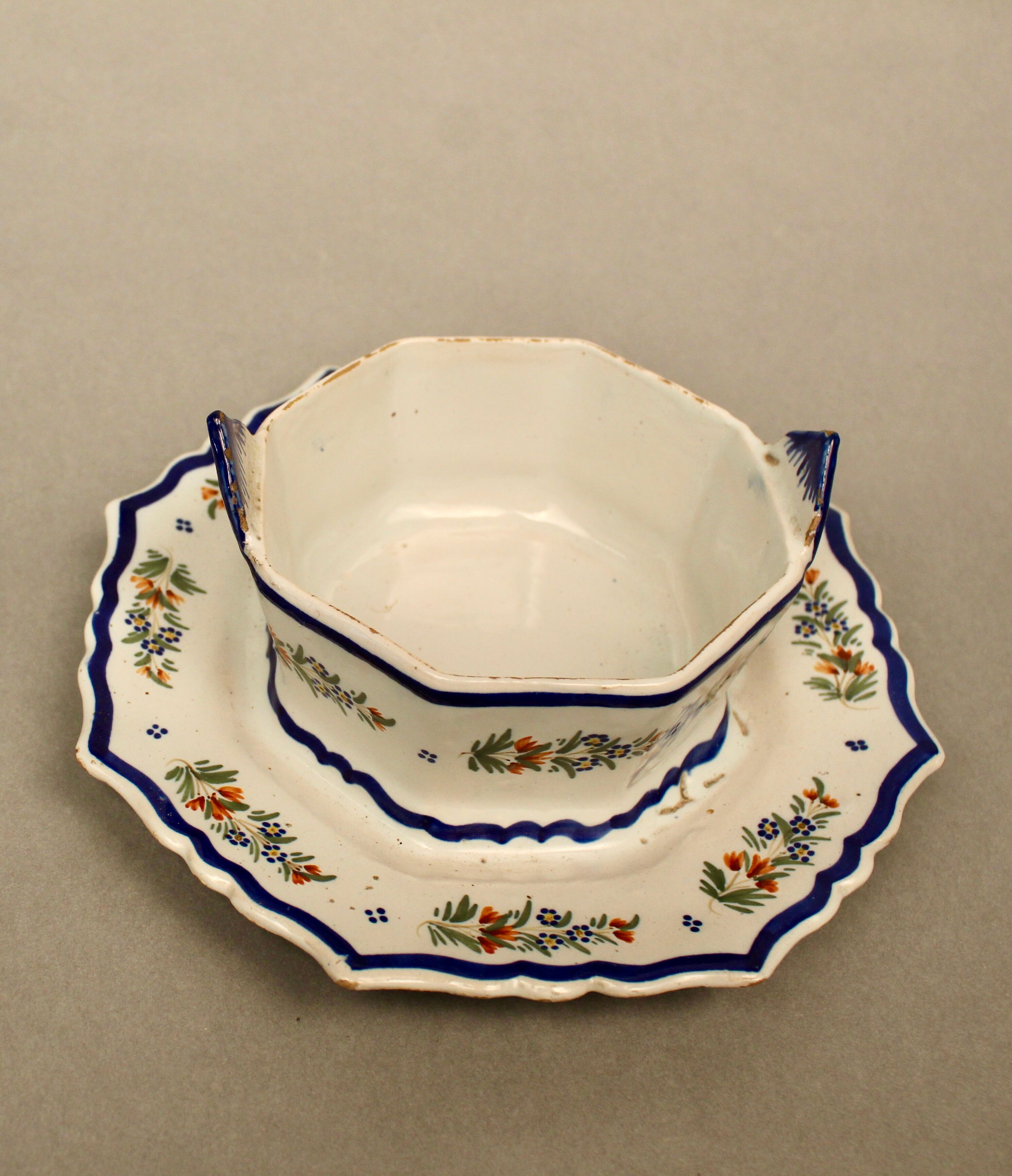 Antique butter dish in Quimper earthenware