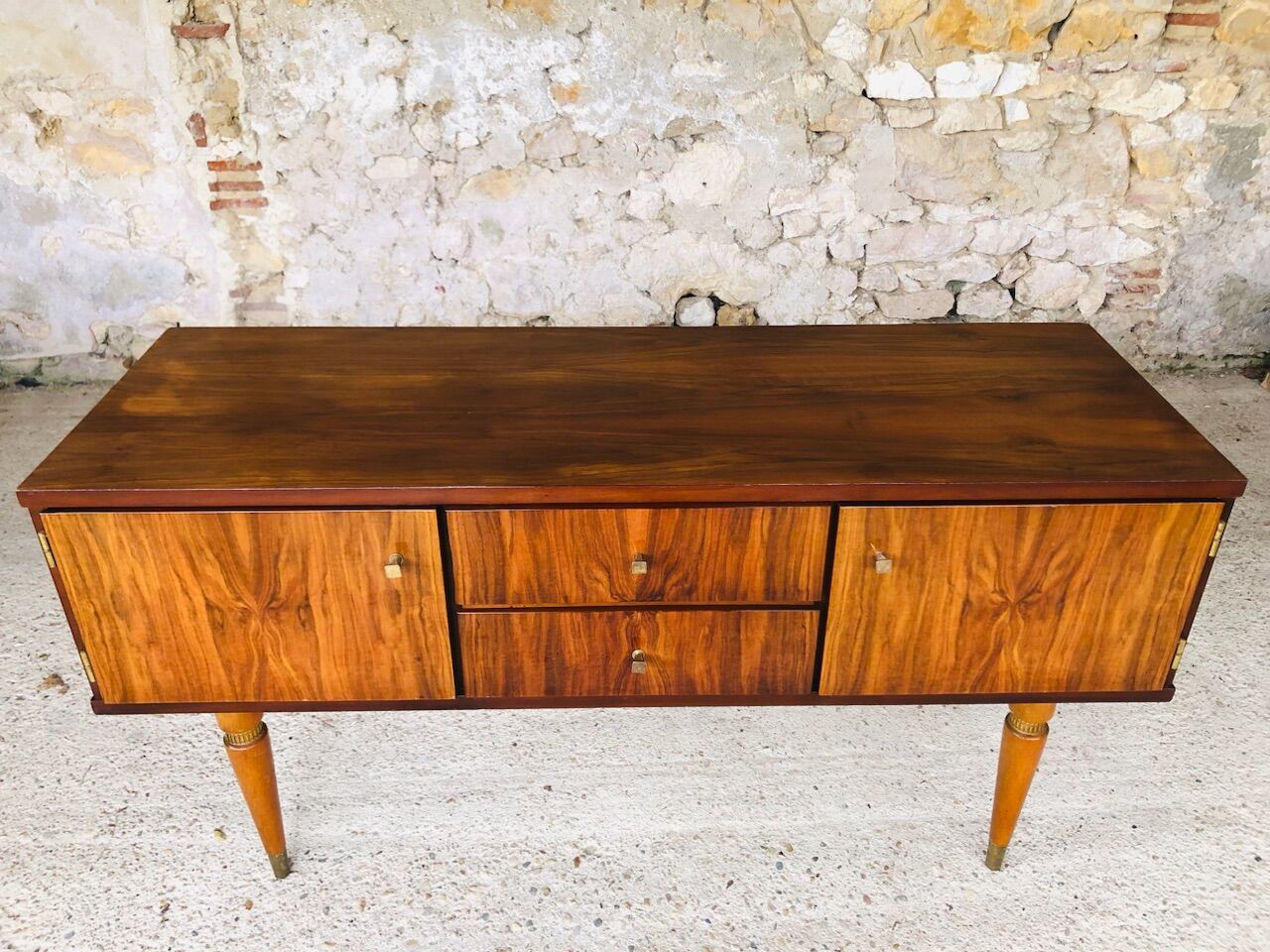 Vintage low row in flame walnut, by G N B , Circa 60