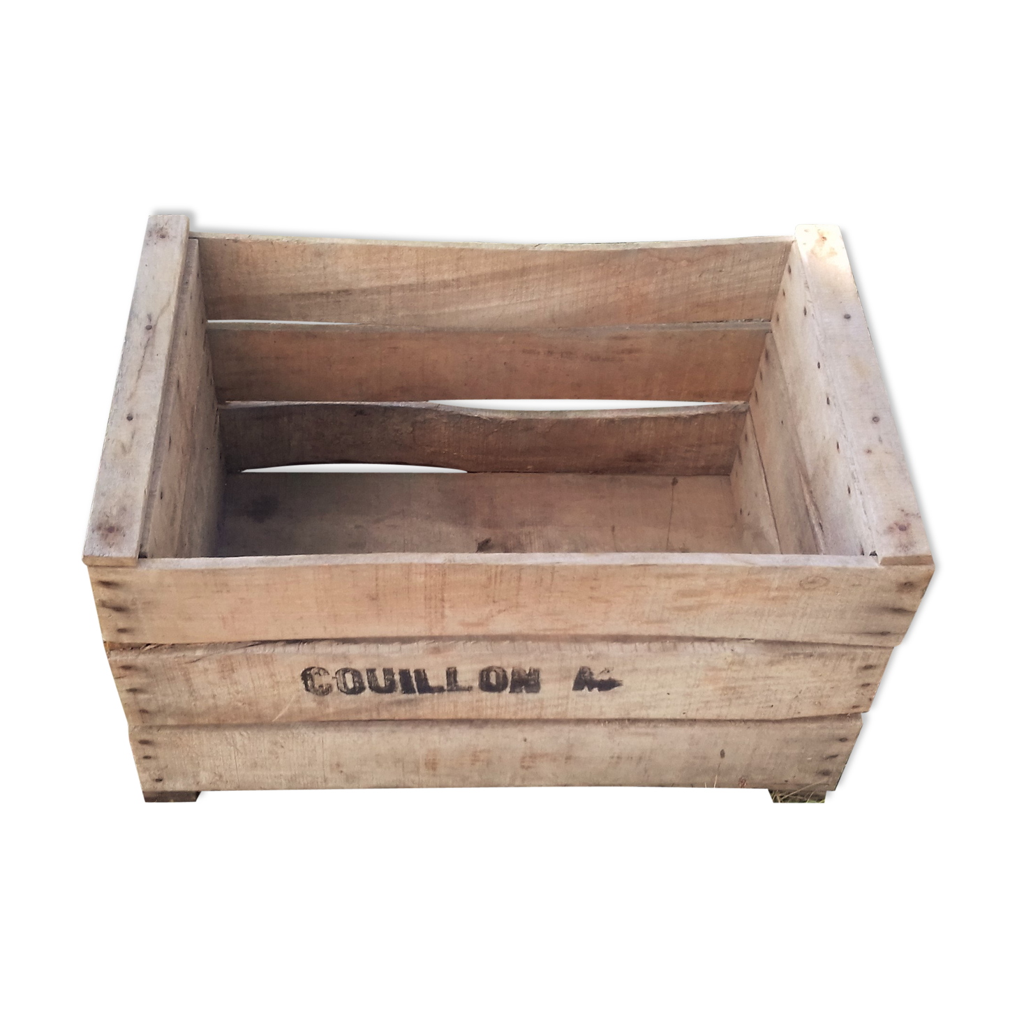 Wooden box with black letters
