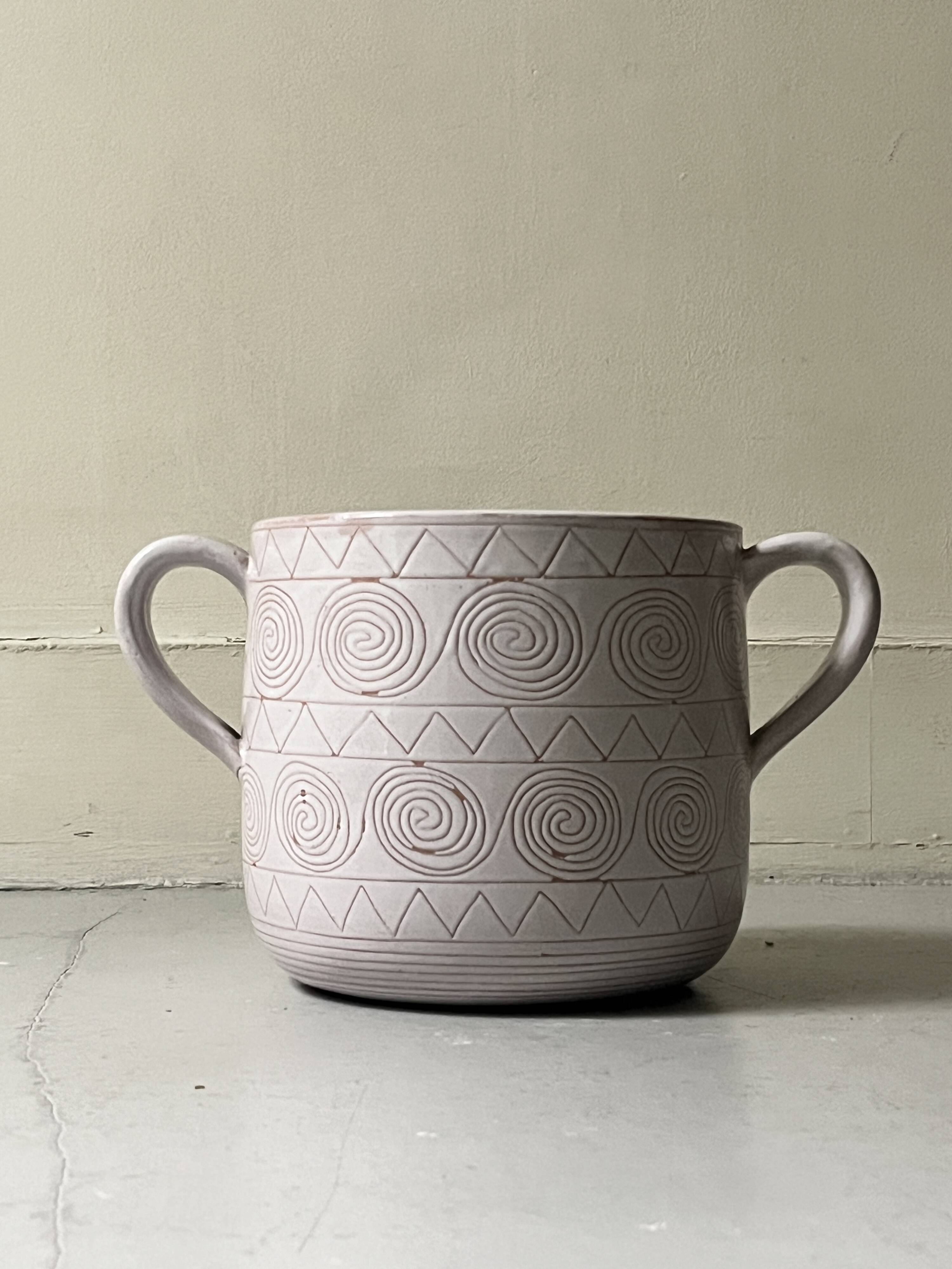 large vase / cache pot in enamelled ceramic signed Robert Picault, Vallauris 1950