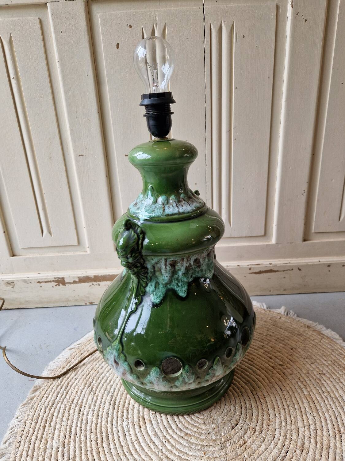 Vintage 1960s green toned ceramic lamp