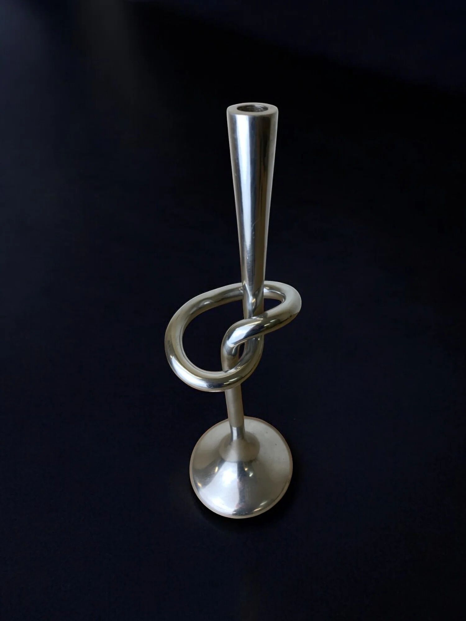 XL knotted candlestick in solid aluminium, Italy, 1980s