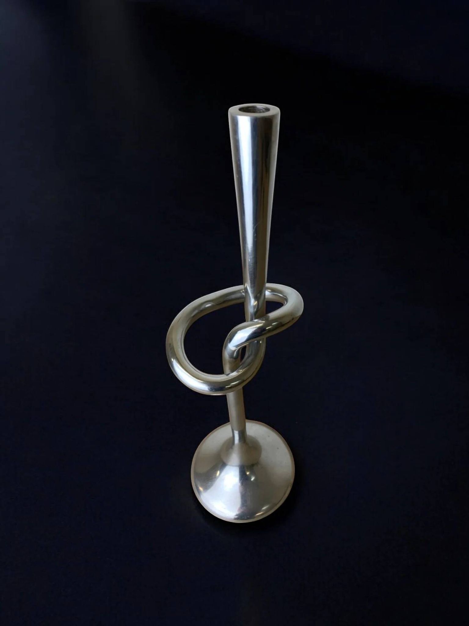 XL knotted candlestick in solid aluminium, Italy, 1980s