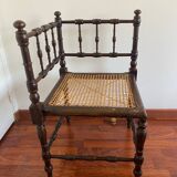 Chaise d’angle bois et rotin