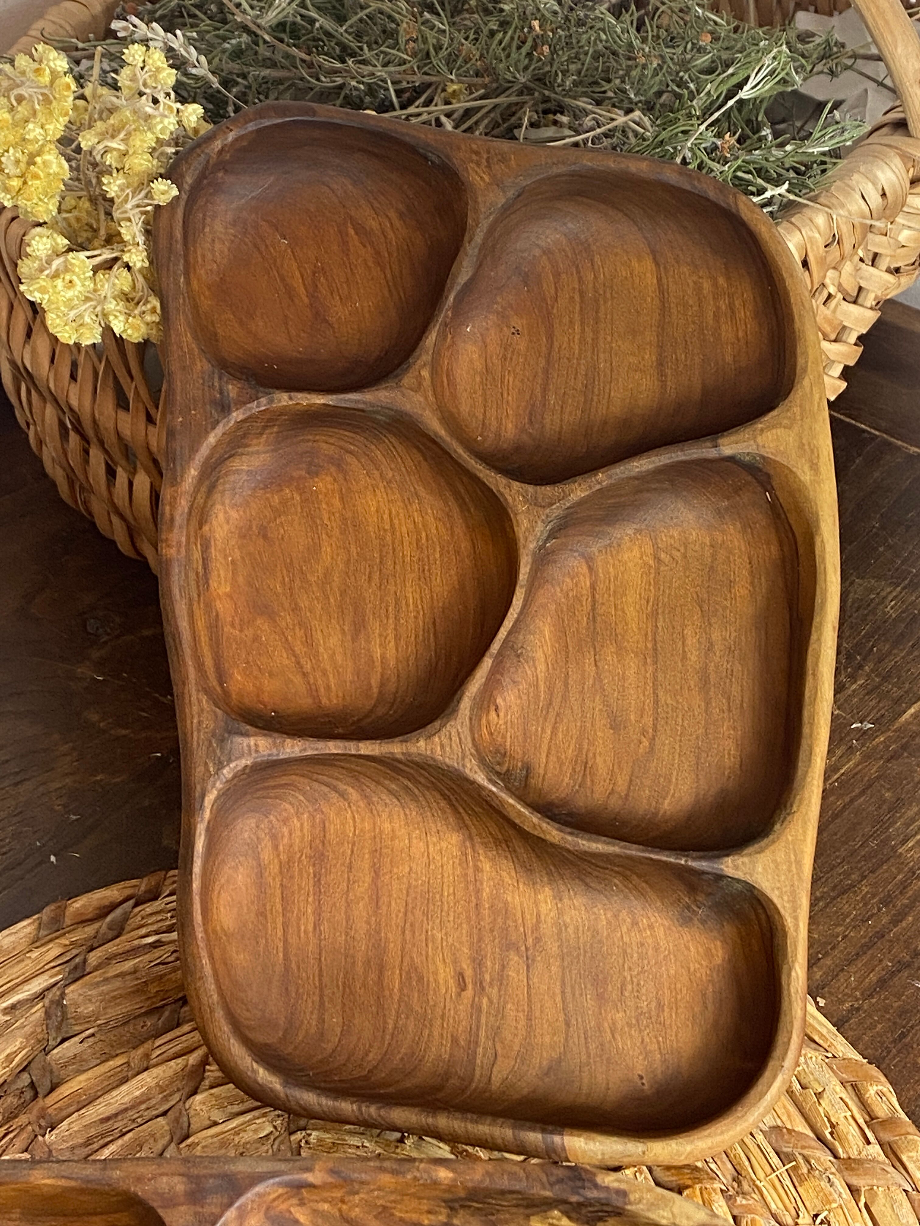 Olive wood platters, in organic shapes.