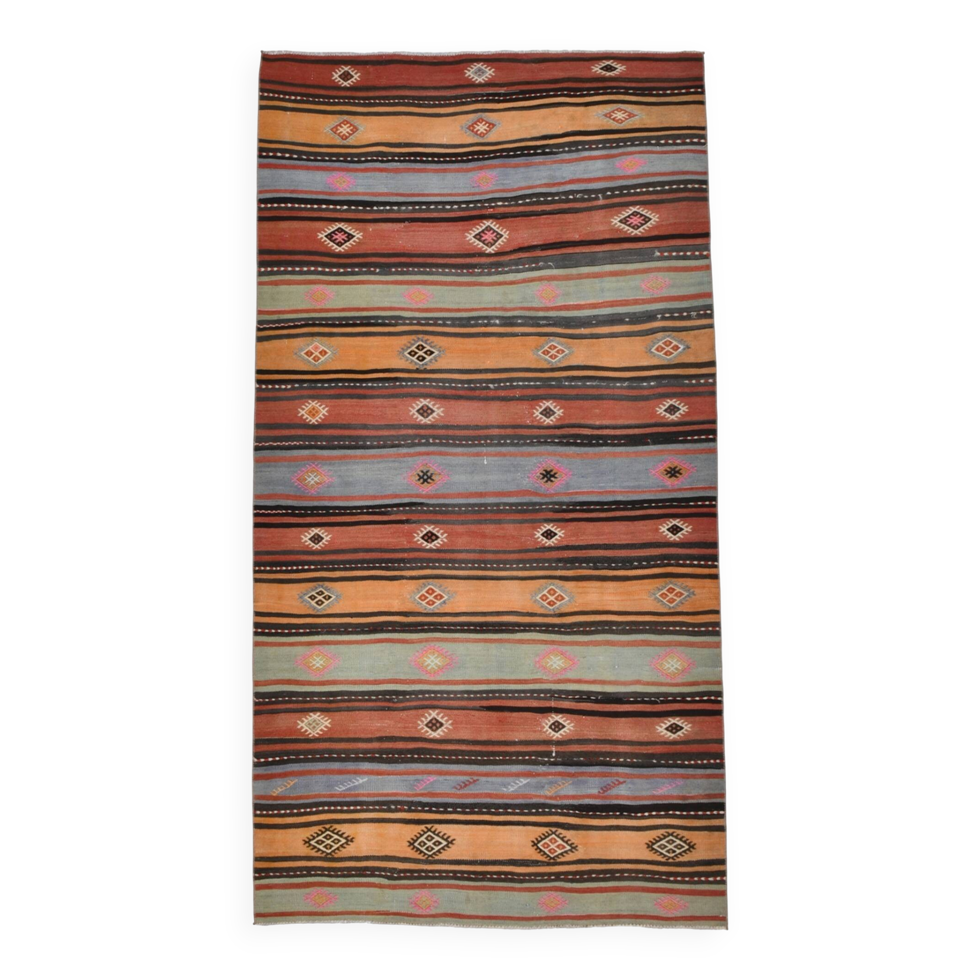 5x8 Kilim Striped Multicolor Kilim Rug,Oushak Handmade Area Rug,134x2145 Cm