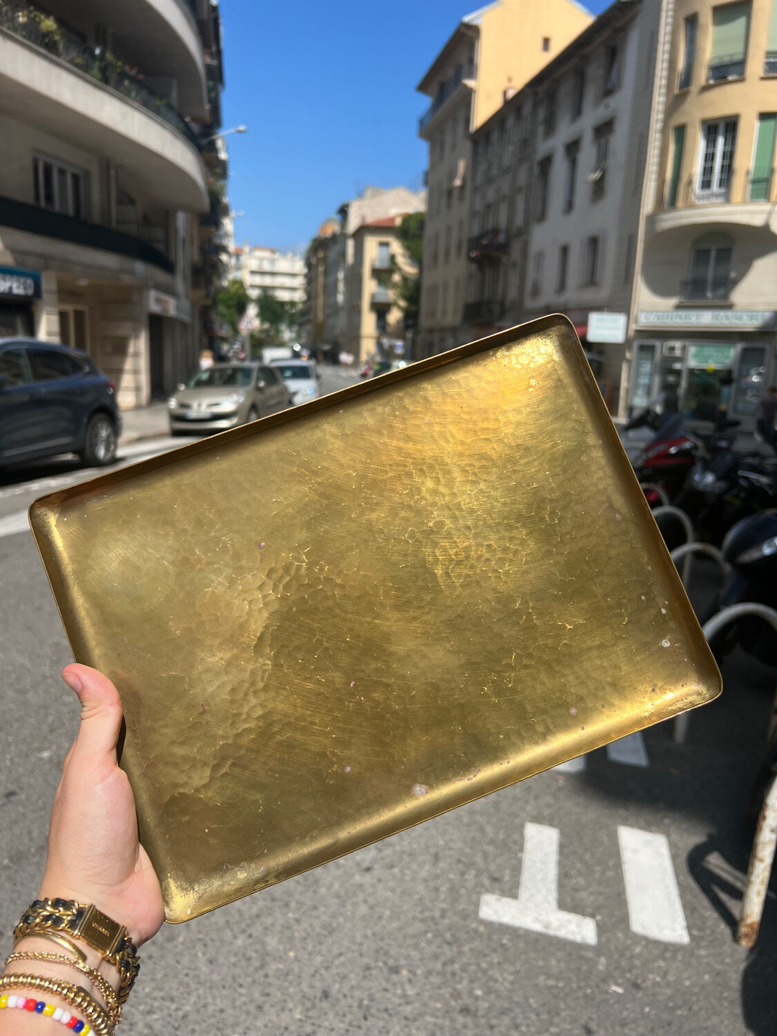 Hammered brass tray