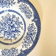 Set of six English deep plates, made of ironstone ceramic, floral patterns.