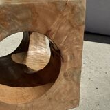 Coffee table, or openwork cubic stool in natural monoxyle mango wood H40.