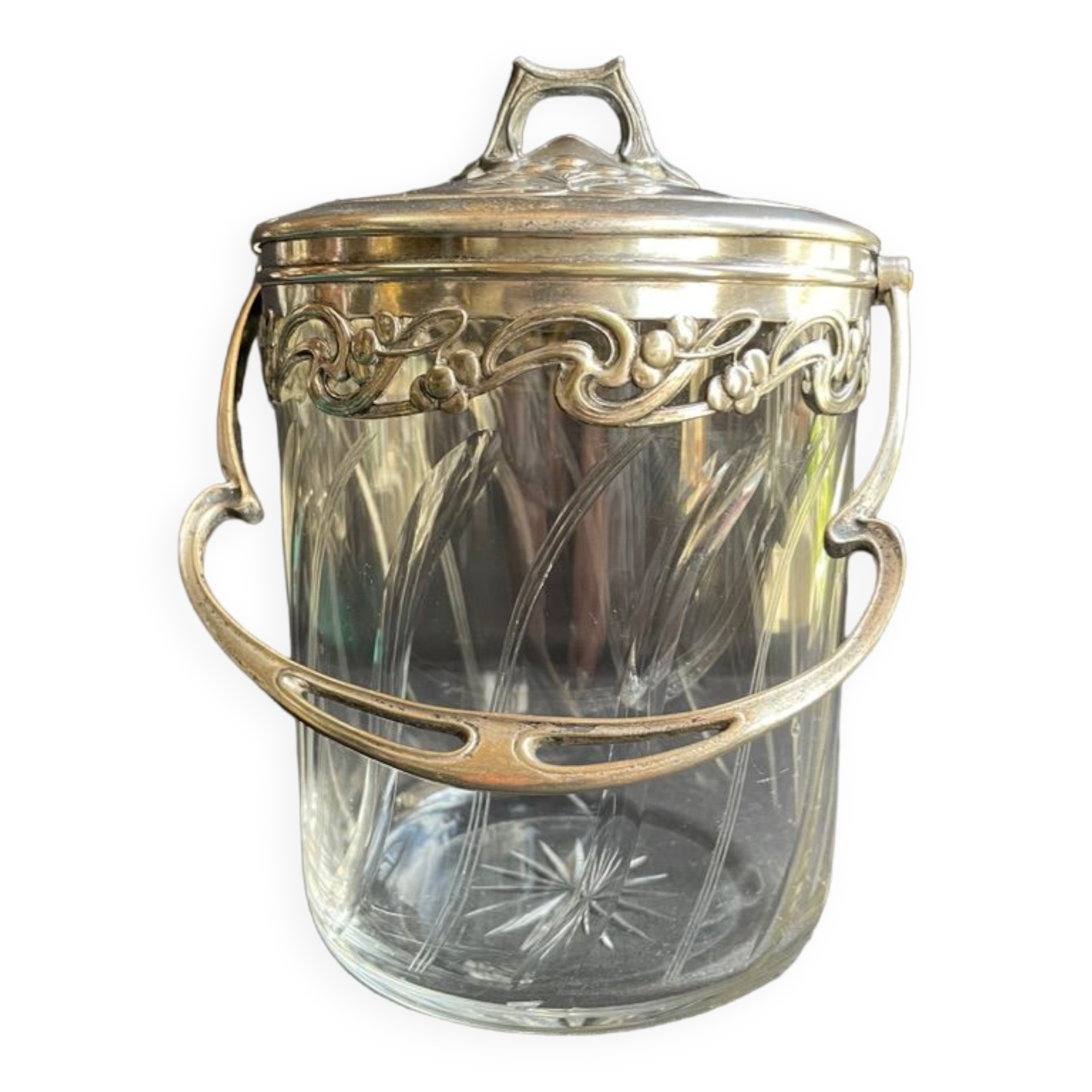 Cut crystal and silver metal cookie bucket – Art Nouveau