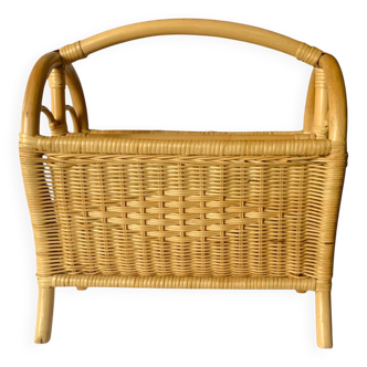 Vintage wicker and bamboo magazine rack