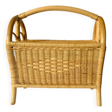 Vintage wicker and bamboo magazine rack