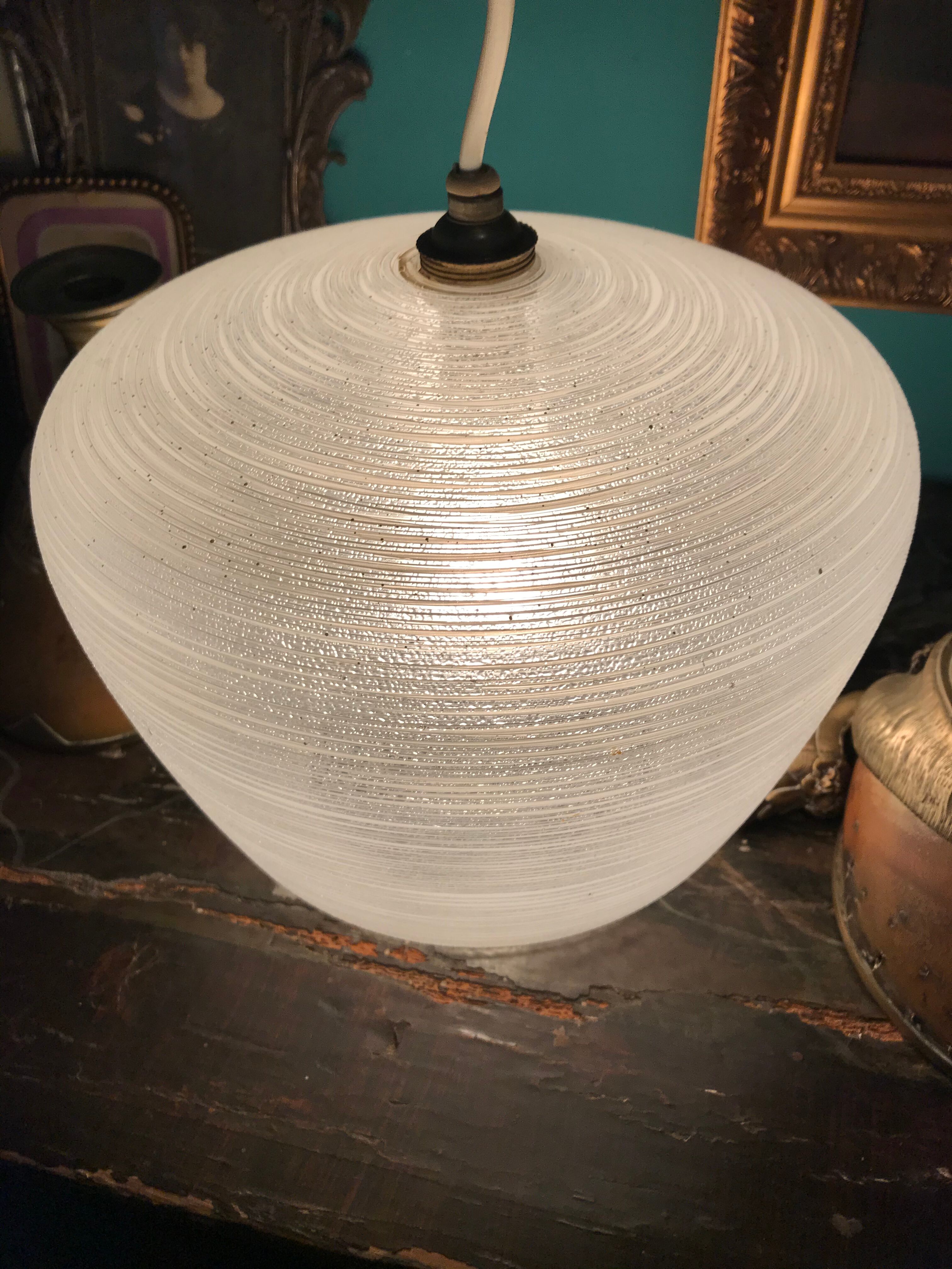 Engraved glass hanging lamp, 1950