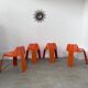 Table and 4 chairs in orange fiberglass design from the 70s Patrick Gingembre Paulus edition