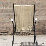 Wrought iron armchair, brass & scoubidou, France 1950s