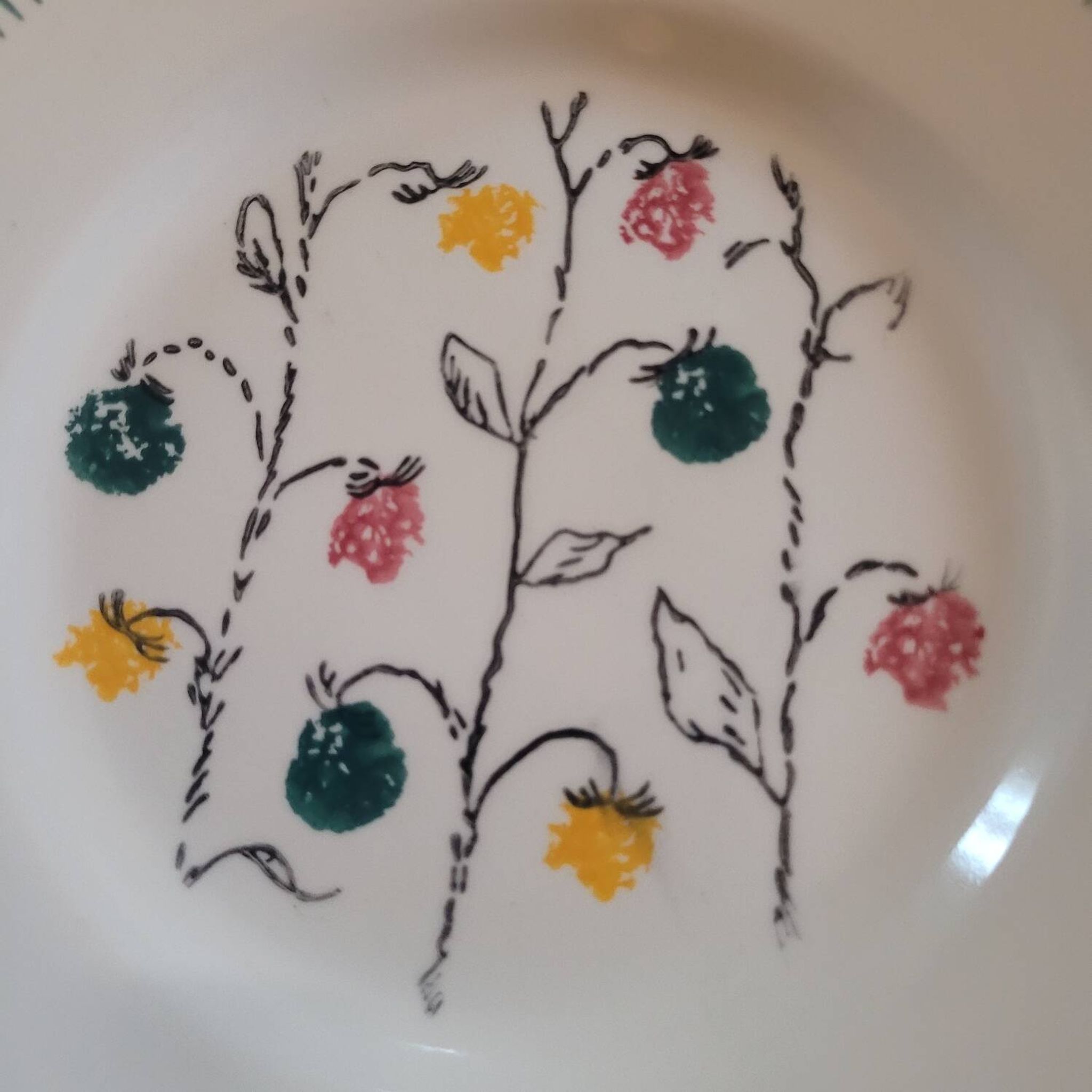 Assiettes à dessert faïence et décor floral 50's