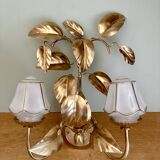 Vintage two-light wall lamp in gold metal with vintage art deco globes