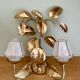 Vintage two-light wall lamp in gold metal with vintage art deco globes