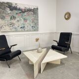 Duo de fauteuils vintage en simili-cuir noir