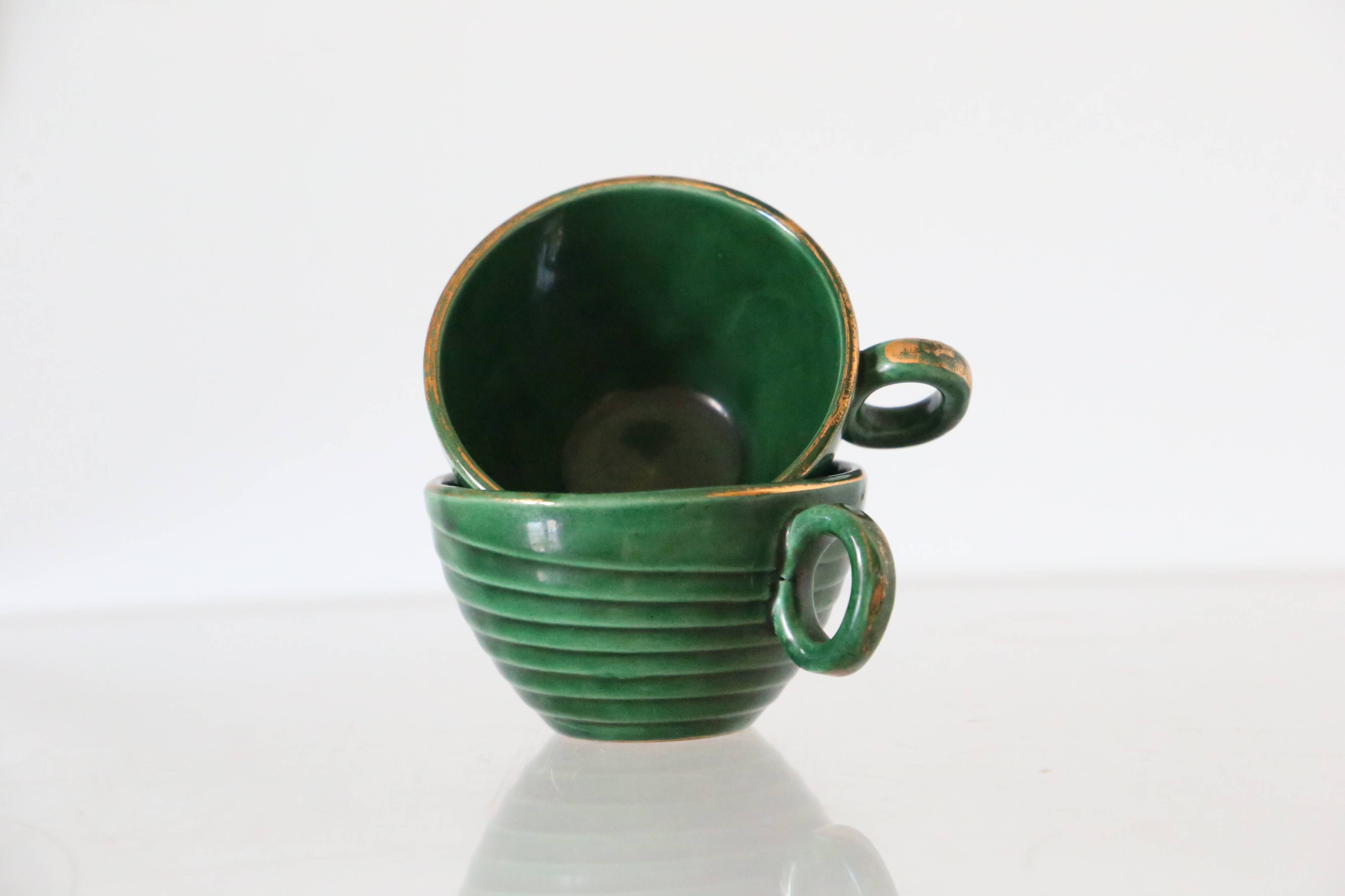 Paire de tasses vertes St Clément vintage