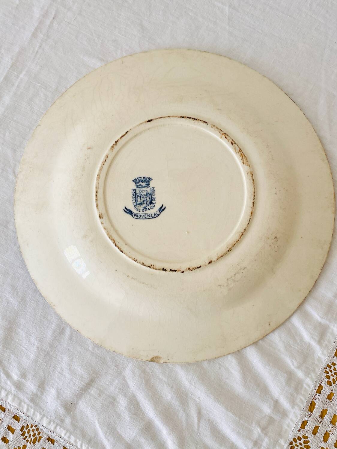 Antique opaque porcelain plates from Gien, Provençal model