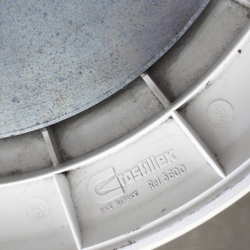 Vintage table with tulip base in white marble and Grosfillex base. France, 1960s