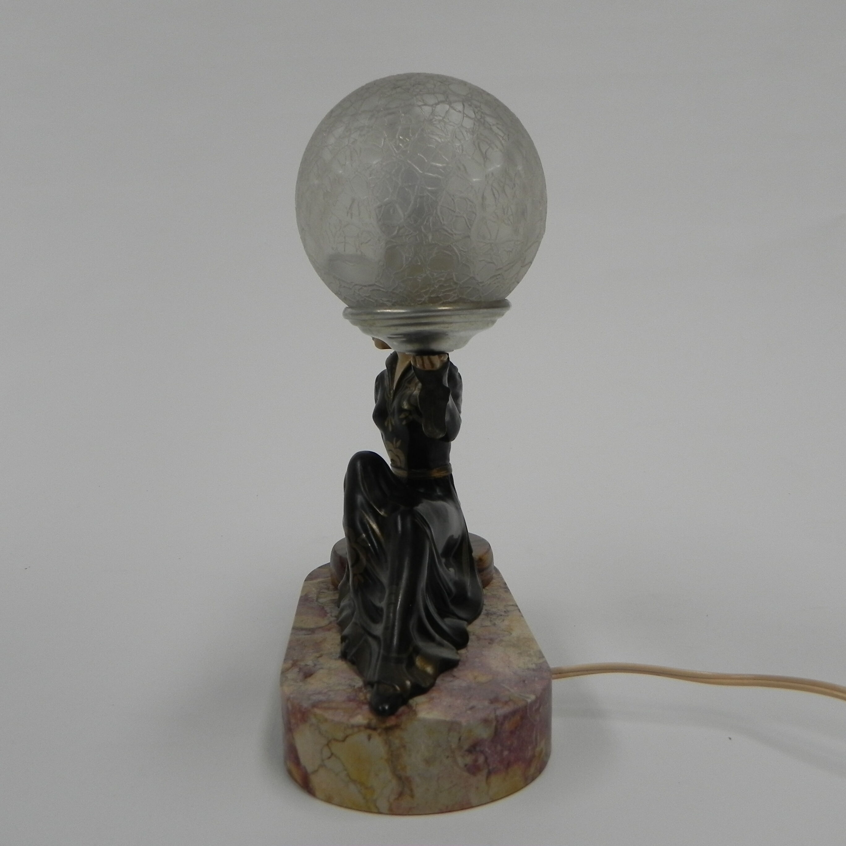 Art deco desk lamp sitting woman with globe