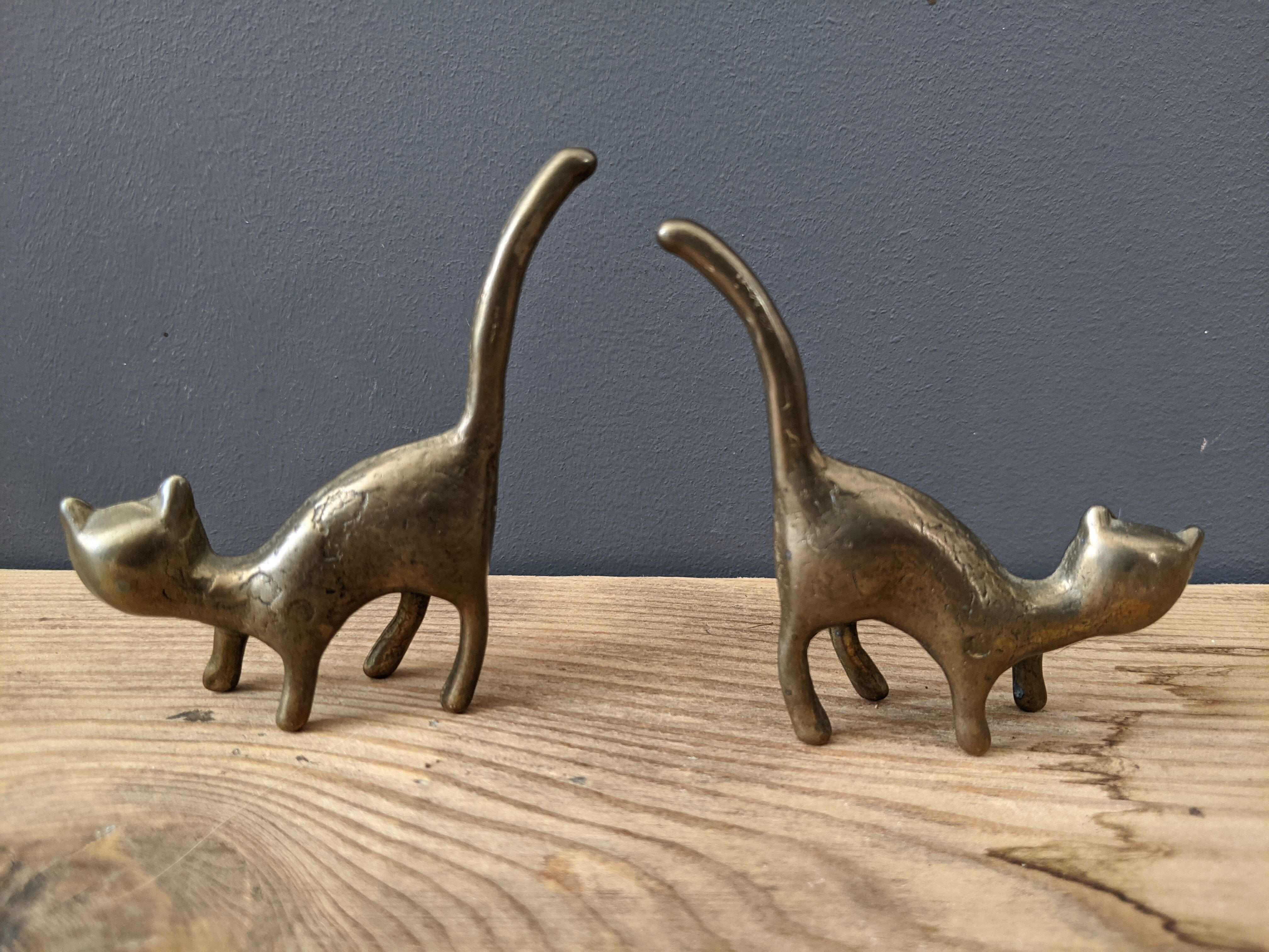 Duo de chats en laiton vintage