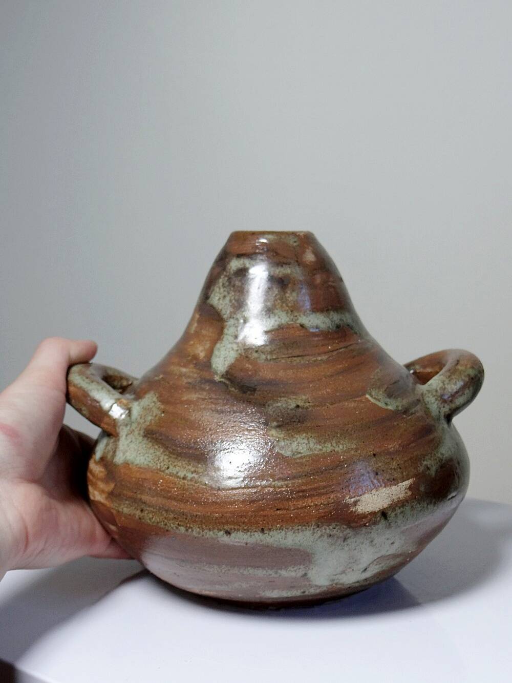 Small handmade brutalist vase in glazed ceramic from the early 2000s