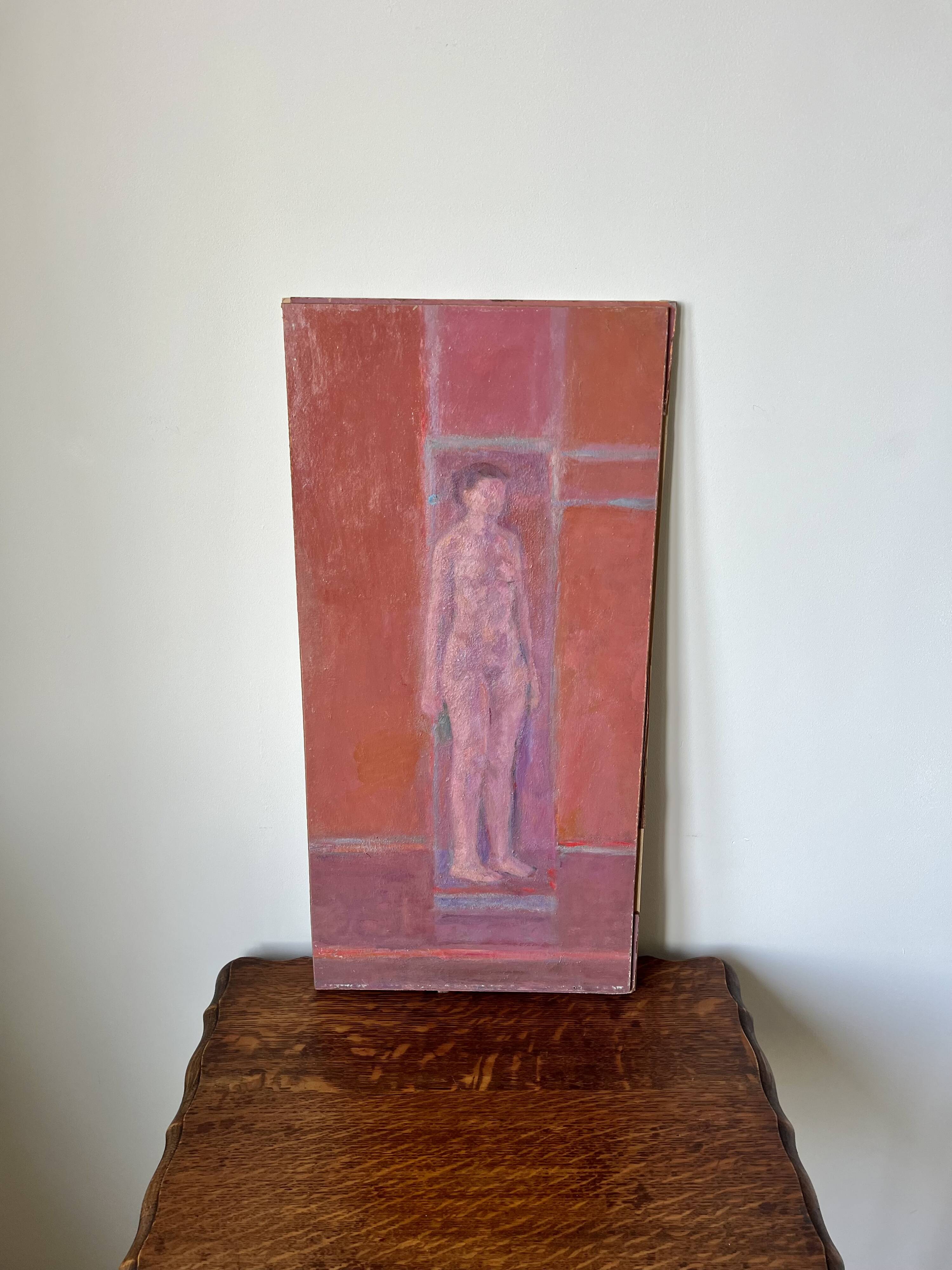 Nude figure. Oil painting on board. Mid 20th century, signed and dated 1974