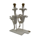 Pair of legs of wood metal table lamps foliage decoration Design: Ivory White