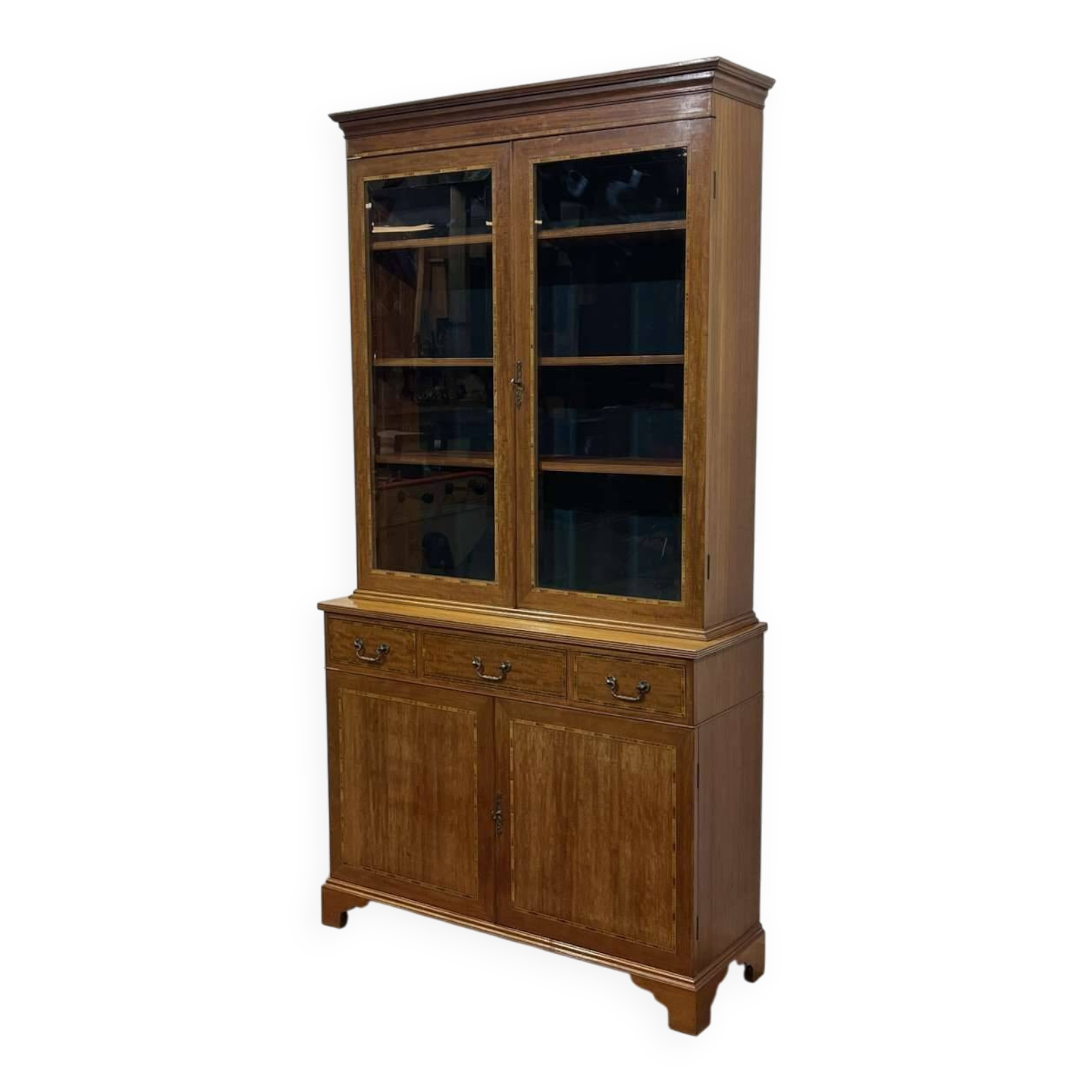 English two-piece mahogany bookcase from the 1950s