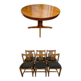 Baumann table and 6 elm chairs set, 1970s