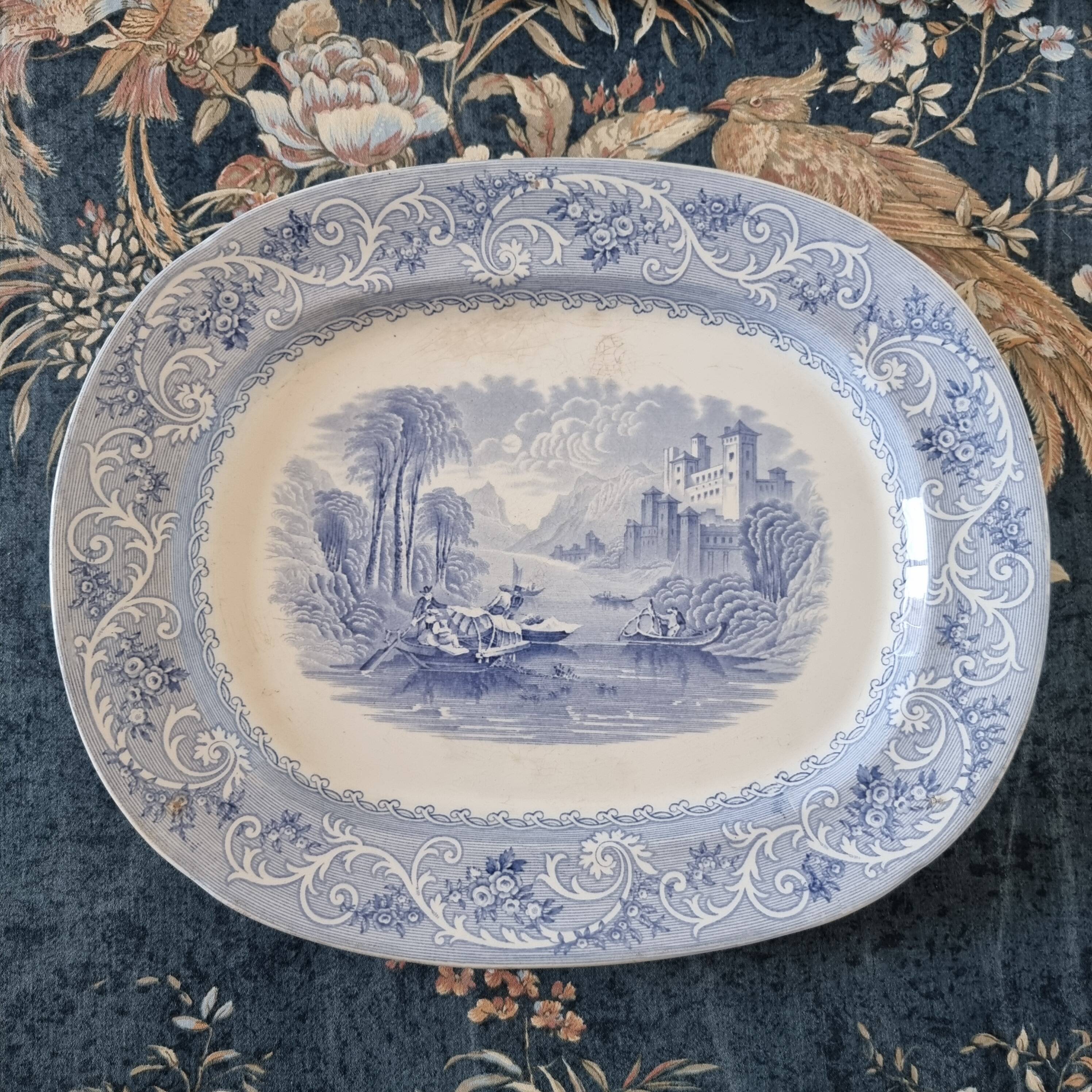 Large English Staffordshire "Rhine" Porcelain Platter or Tray from 1870