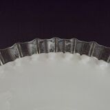 French frilled glass pendant shade, white opaline glass with a clear scalloped edge.