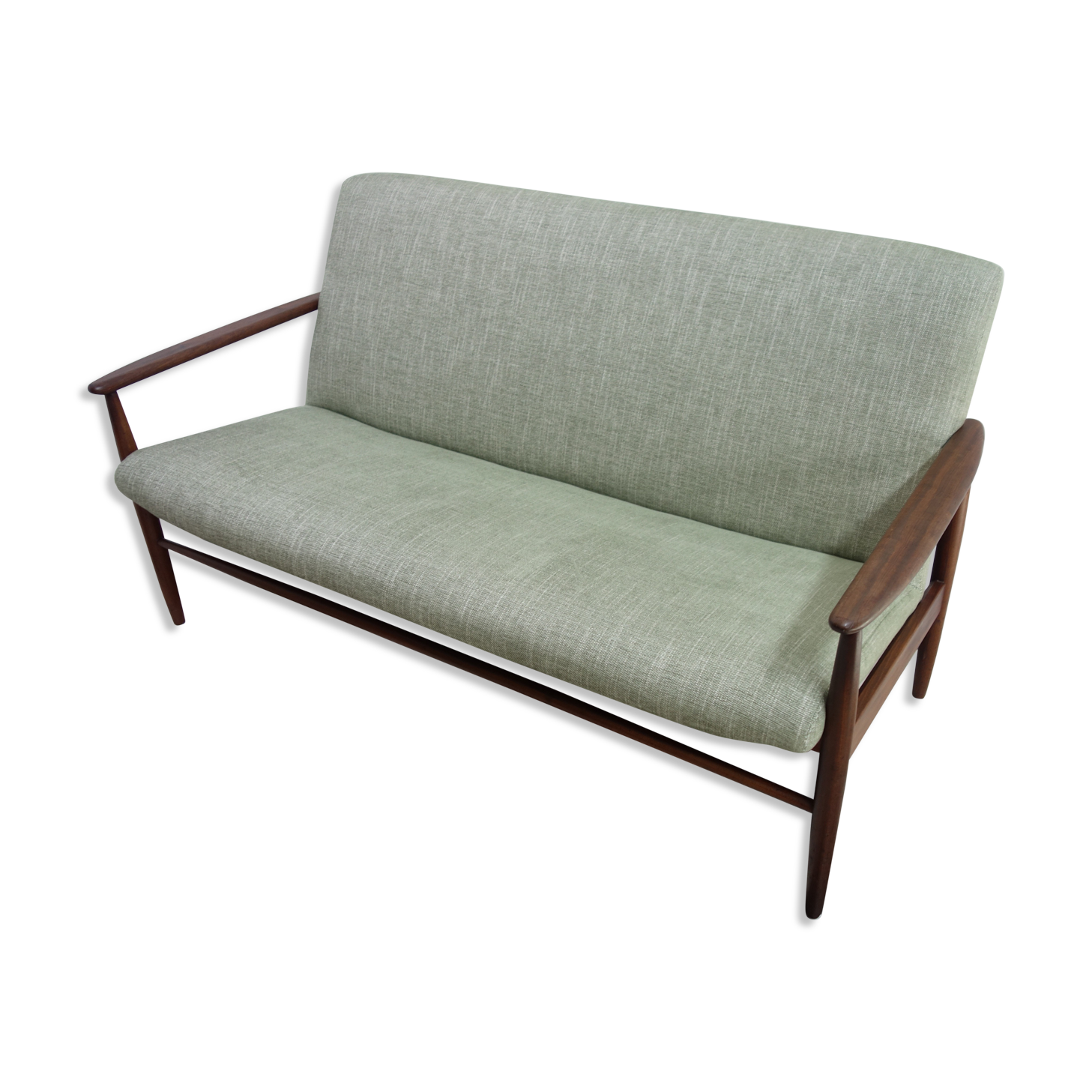 Danish teak 2 seat sofa green upholstery