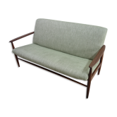 Danish teak 2 seat sofa green upholstery