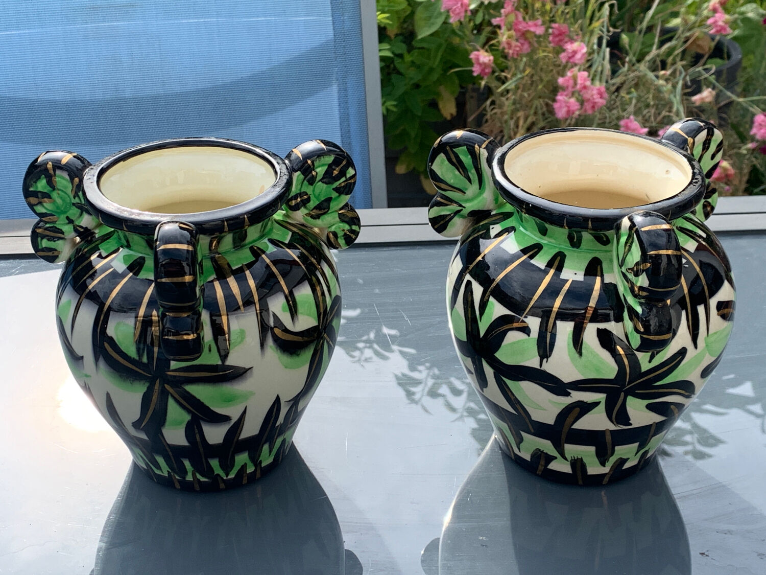 Pair of vases Vallauris decoration hand 561 signed