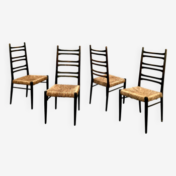 Série de 4 chaises italiennes à dossiers hauts vintage des années 50