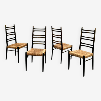 Series of 4 italian chairs with high backs vintage from the 50s